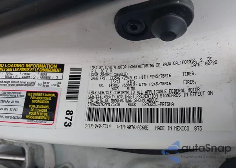 2022 Toyota Tacoma Sr5 V6 из США, поврежденный, VIN 3TMAZ5CN3NM173238